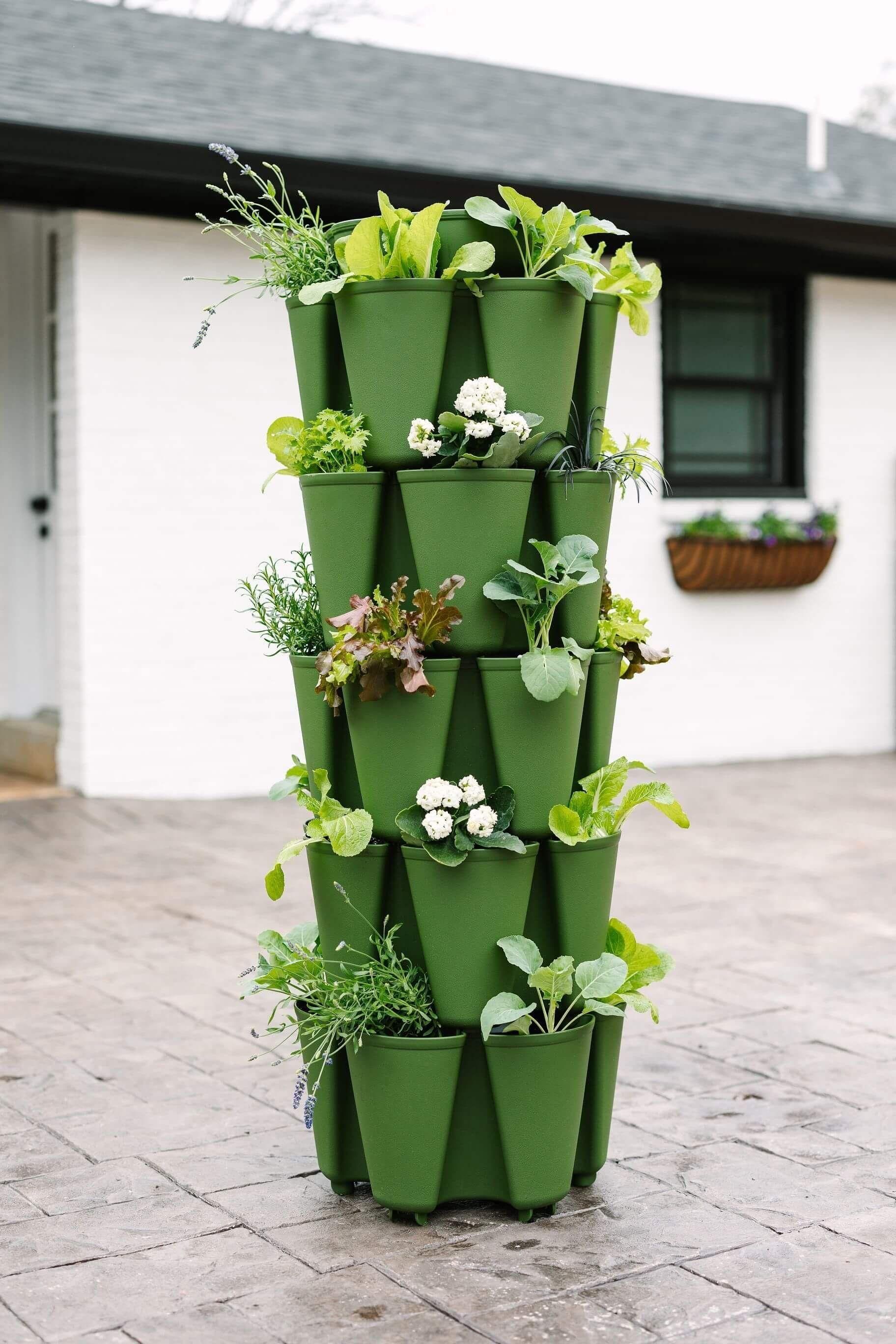 5 Tier GreenStalk Original Vertical Planter | Evergreen (Basic Texture) - Image 7